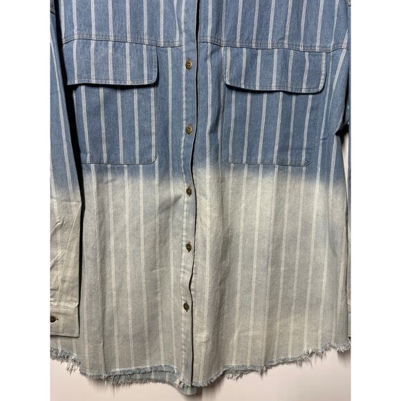 White Birch Denim Perfection Can't Be Tamed Button Down Shacket Tunic Ombre 1X - Picture 4 of 13